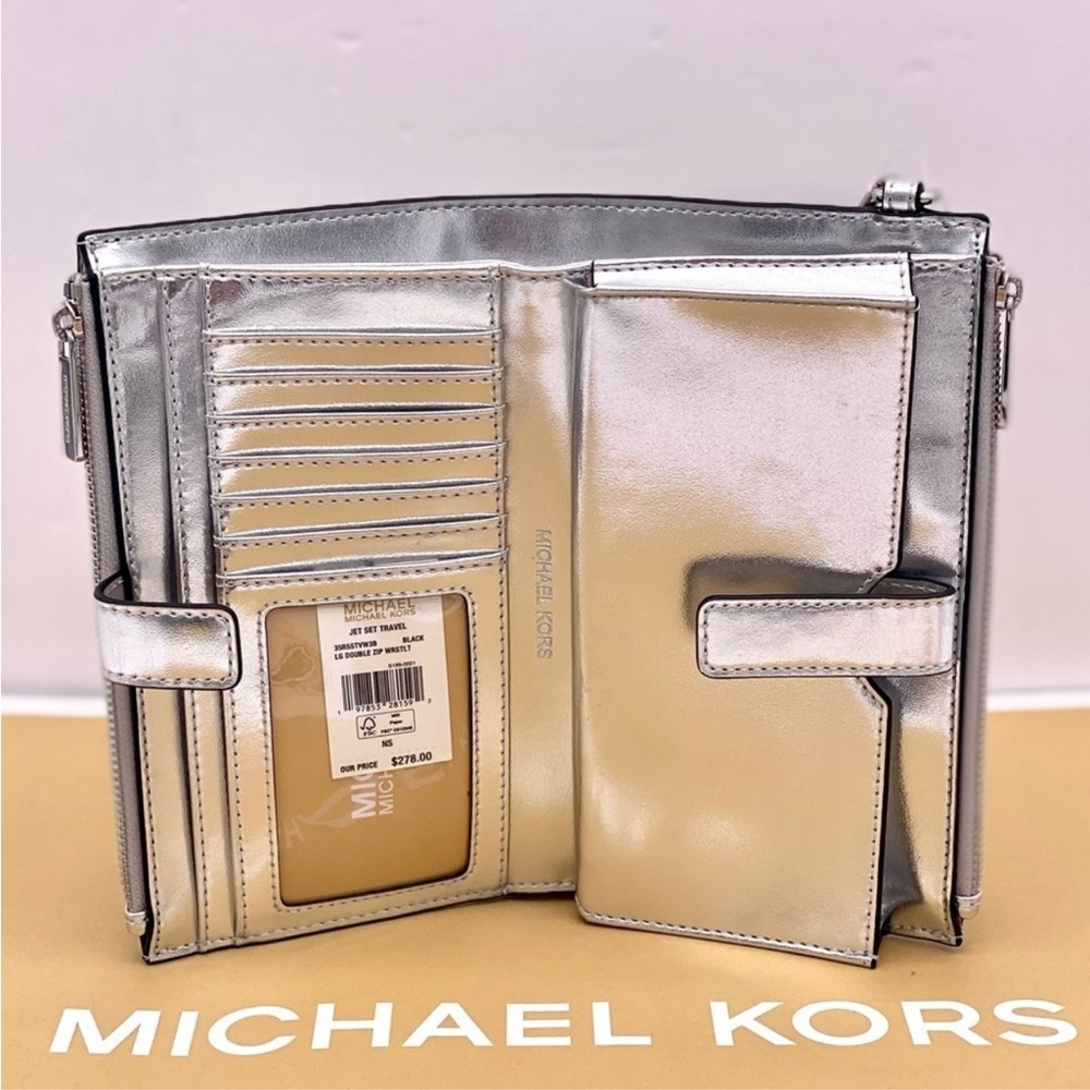 New Michael Kors Jet Set Travel Large Embellished Logo Wristlet Black - Picture 5 of 10